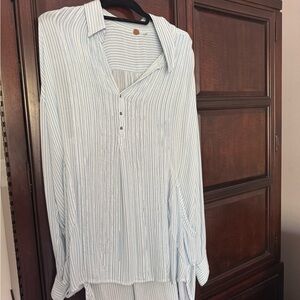 Free People Blue Tunic with Lightweight Fabric and Vertical Stripes